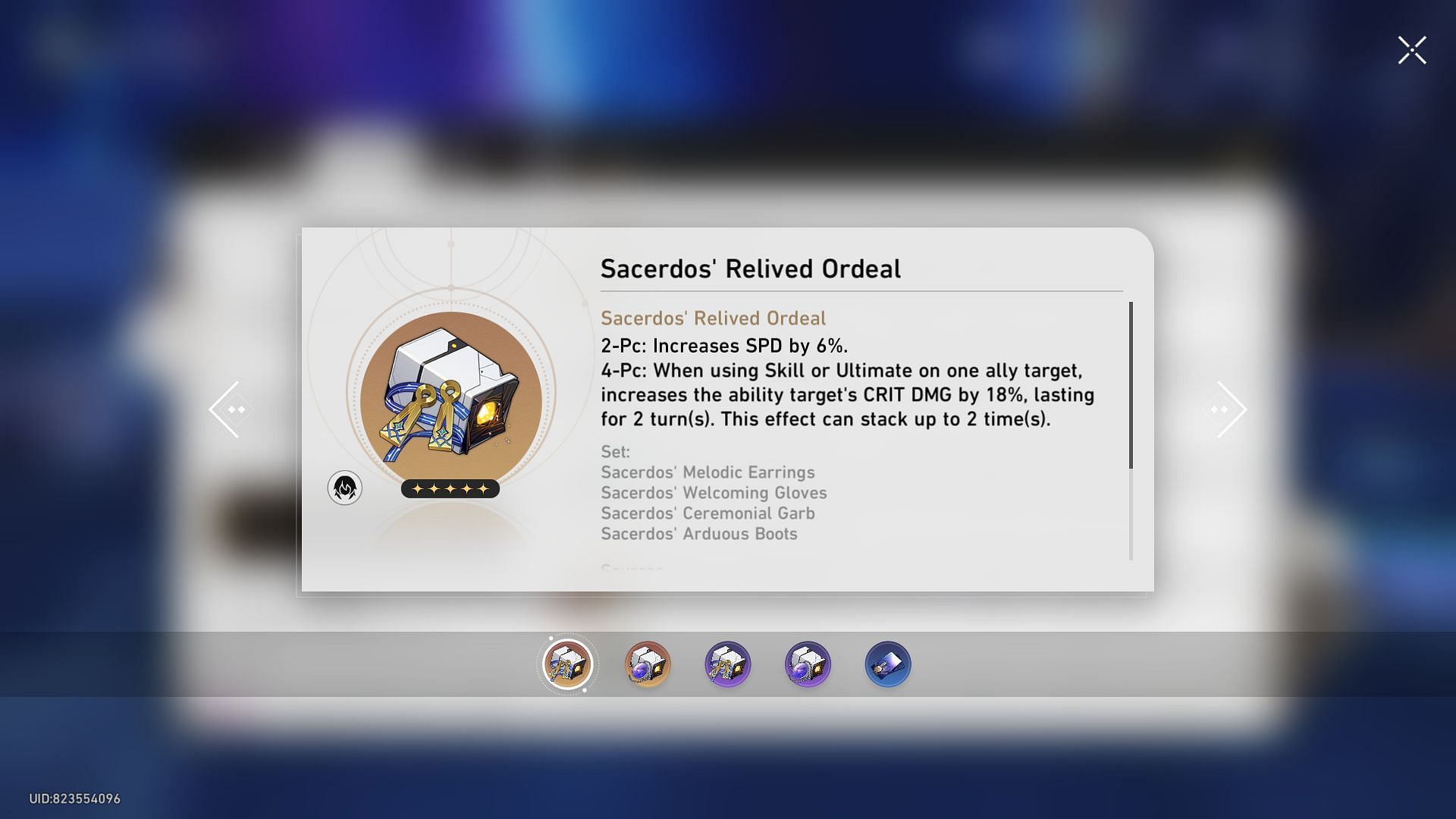The Scerdos’ Relived Ordeal Relic set (Image via Sportskeeda Gaming || HoYoverse)